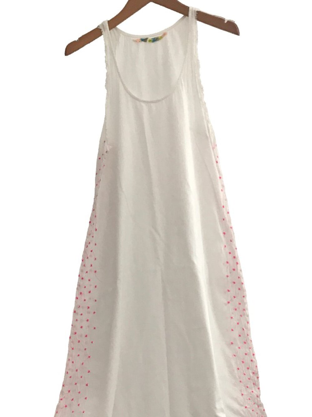 Boho White Maxi Dress Pink Embroidery Summer A Line Indian Cotton S